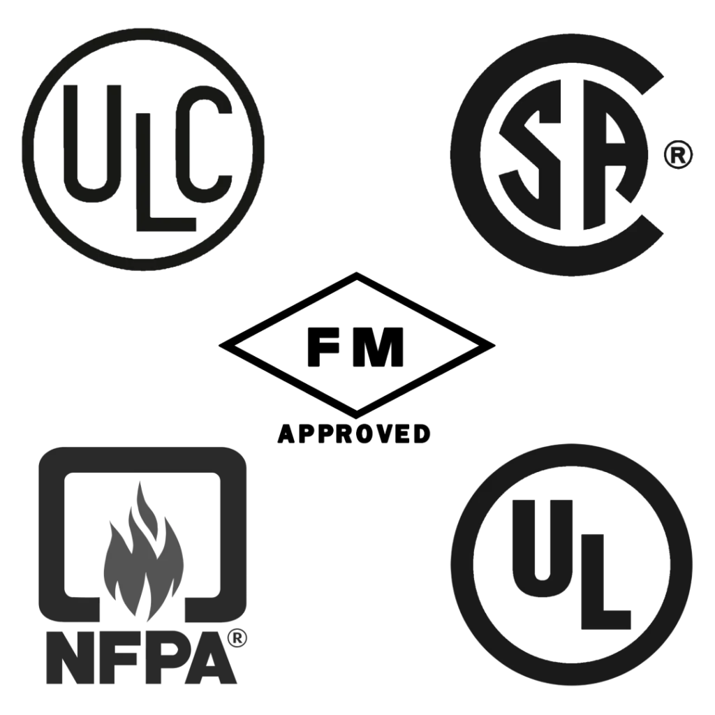 industry marks, ULC, UL, CSA, FM, NFPA